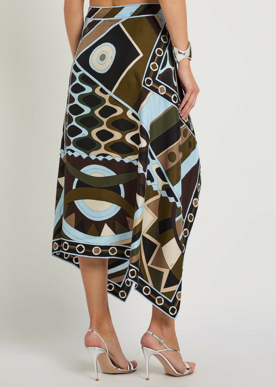 Pucci Asymmetric Printed Silk Midi Skirt Multicoloured