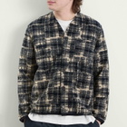 Universal Works Men's Patch Check Fleece Cardigan in Navy
