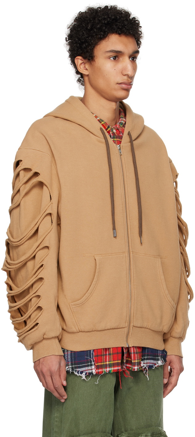 R13 Beige Layered Slash Zip-Up Hoodie R13