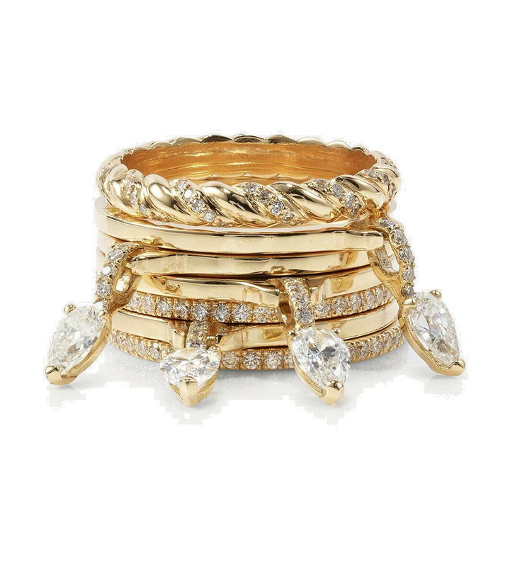 Photo: Rainbow K Drop Alliances 18kt gold rings with diamonds