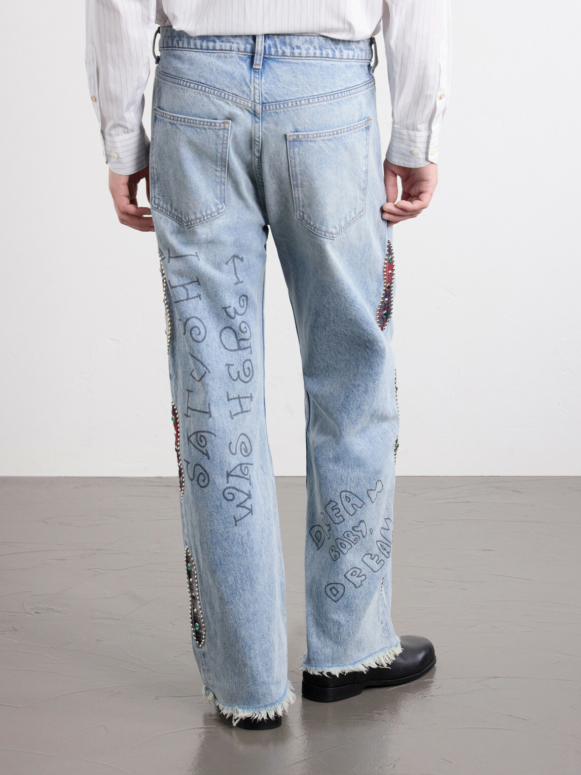Satoshi Nakamoto - Nessa Wide-Leg Printed Embellished Jeans - Blue