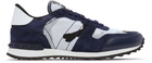 Valentino Garavani White & Navy Mesh Camouflage Rockrunner Sneakers