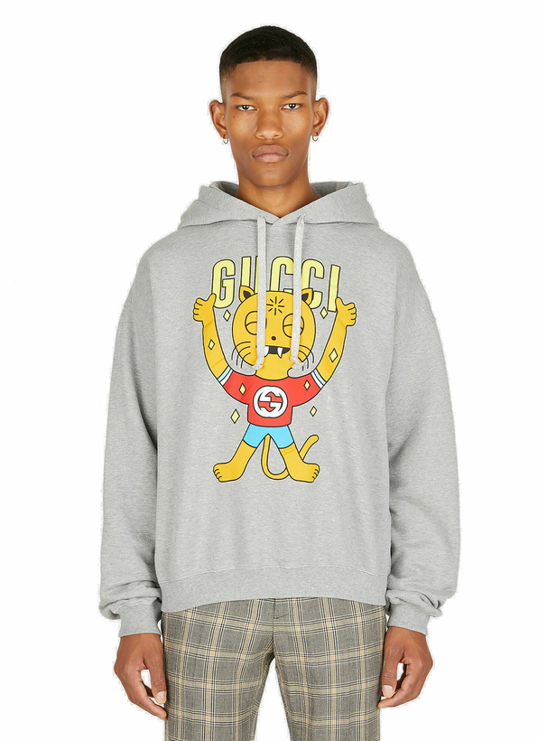 Photo: Cat Print Hooded Sweatshirt in Grey