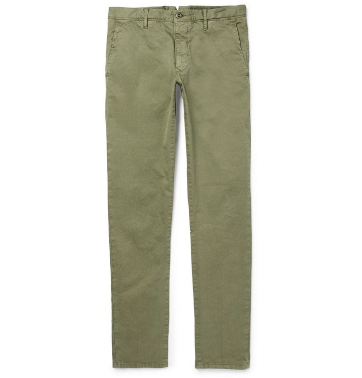 Photo: Incotex - Slim-Fit Garment-Dyed Stretch-Cotton Trousers - Men - Green