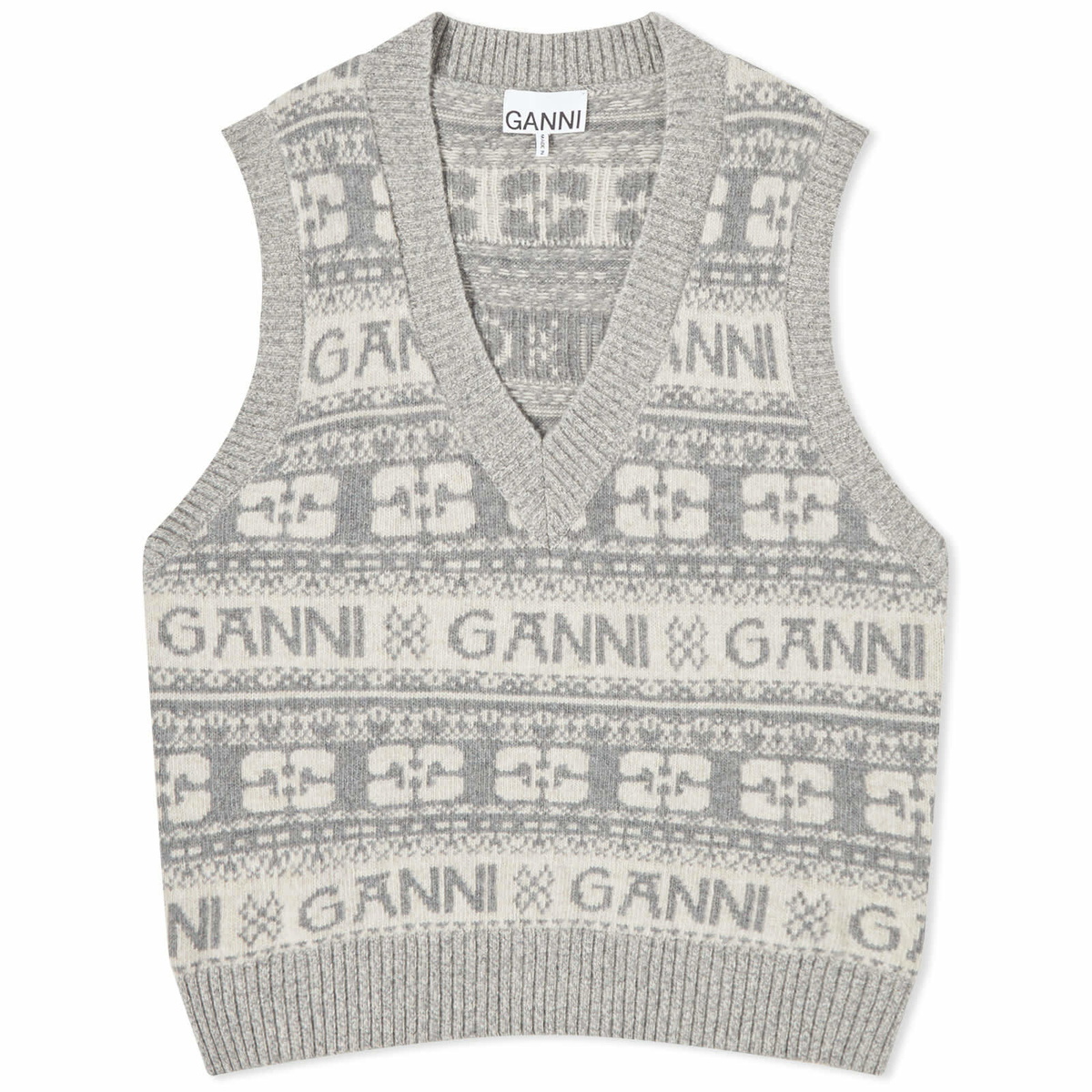 GANNI Women's Logo Wool Mix Vest in Frost Grey GANNI