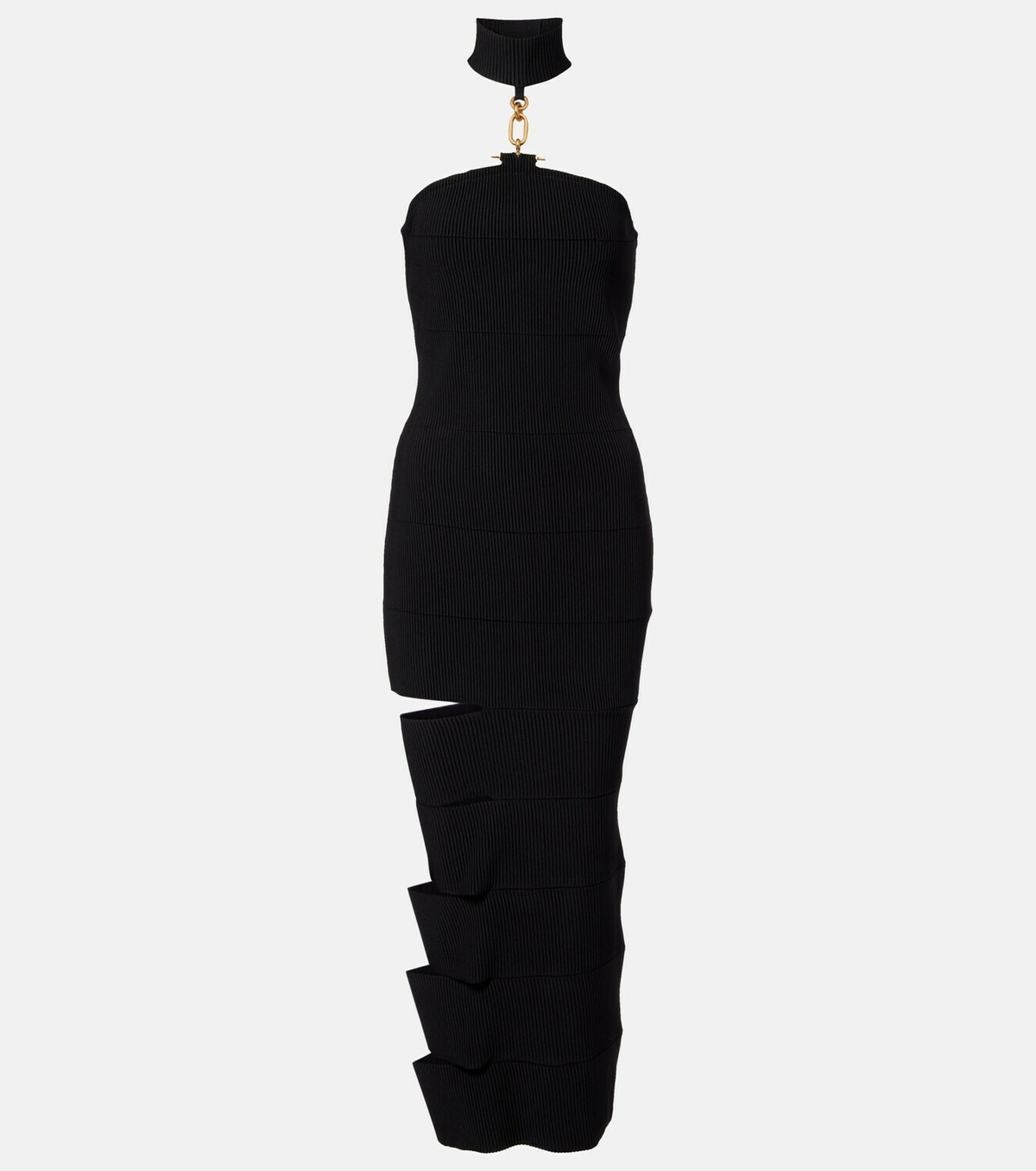 Balmain Cutout ribbed-knit gown