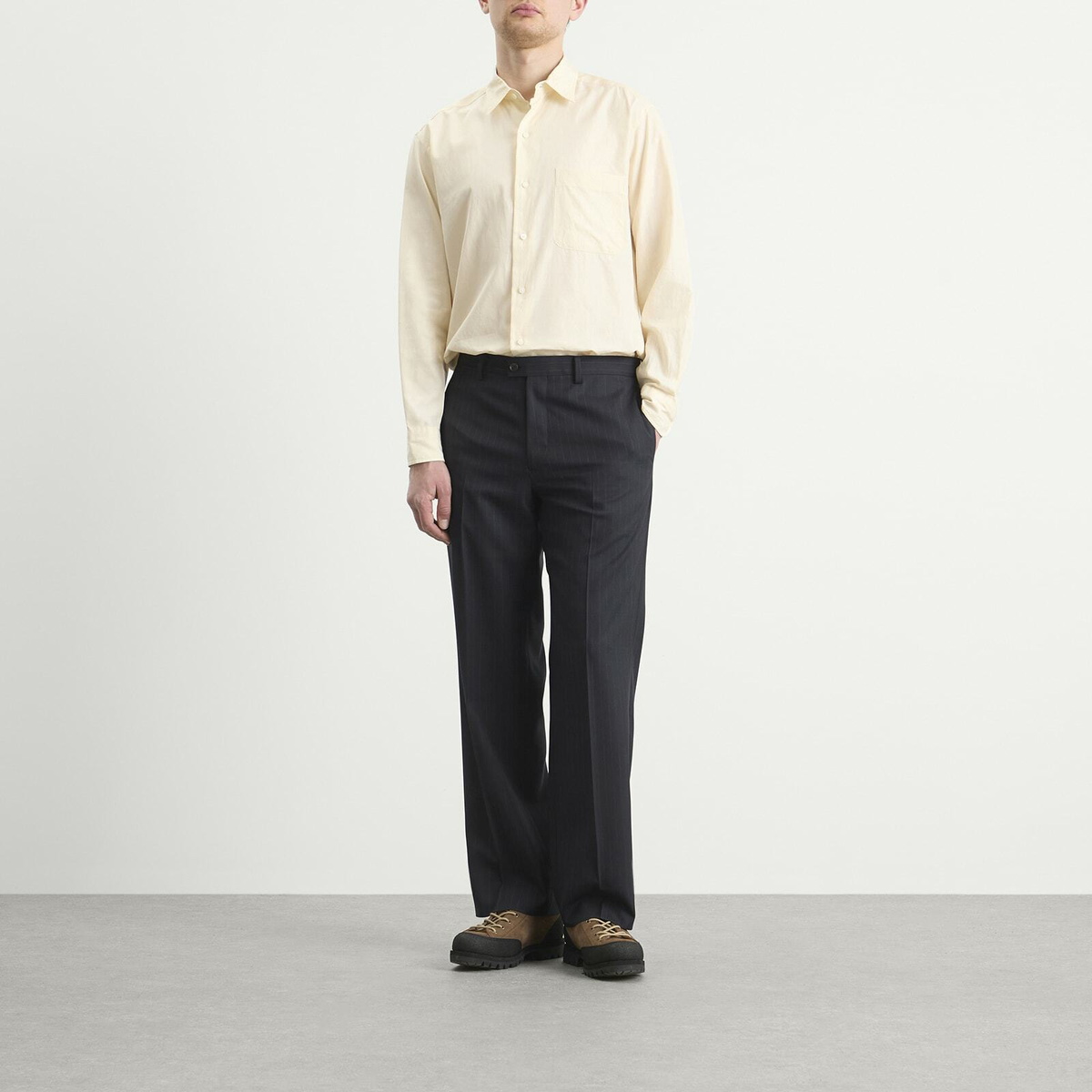 Kaptain Sunshine Men's Shadow Stripe Trousers in Navy