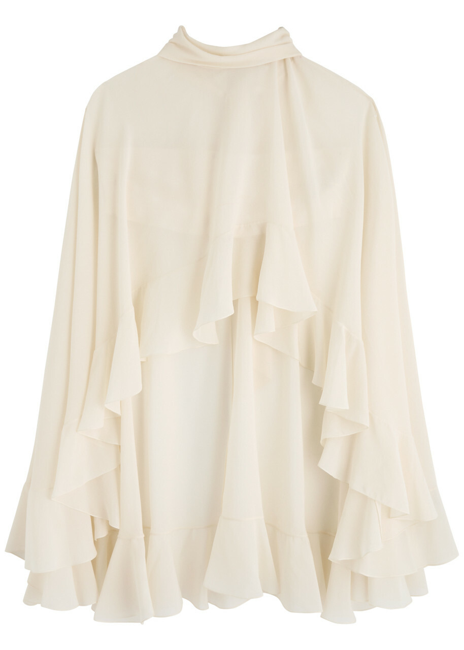 Chloe Ruffled Cape-effect Silk-georgette top White