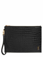 SAINT LAURENT - Ysl Croc Embossed Leather Ipad Holder