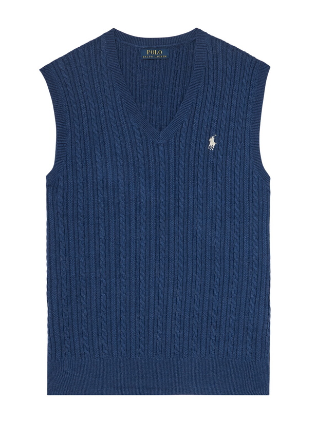 Photo: Polo Ralph Lauren - Logo-Embroidered Cable-Knit Cotton Vest - Blue