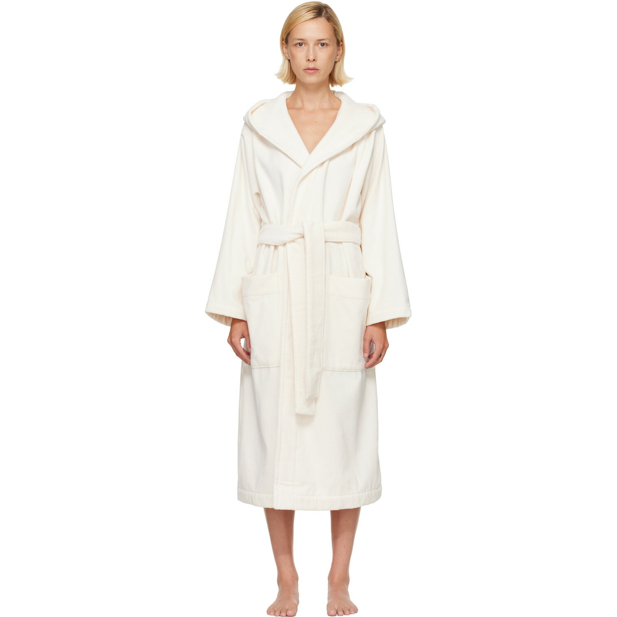 Tekla Off-White Terry Hooded Bathrobe