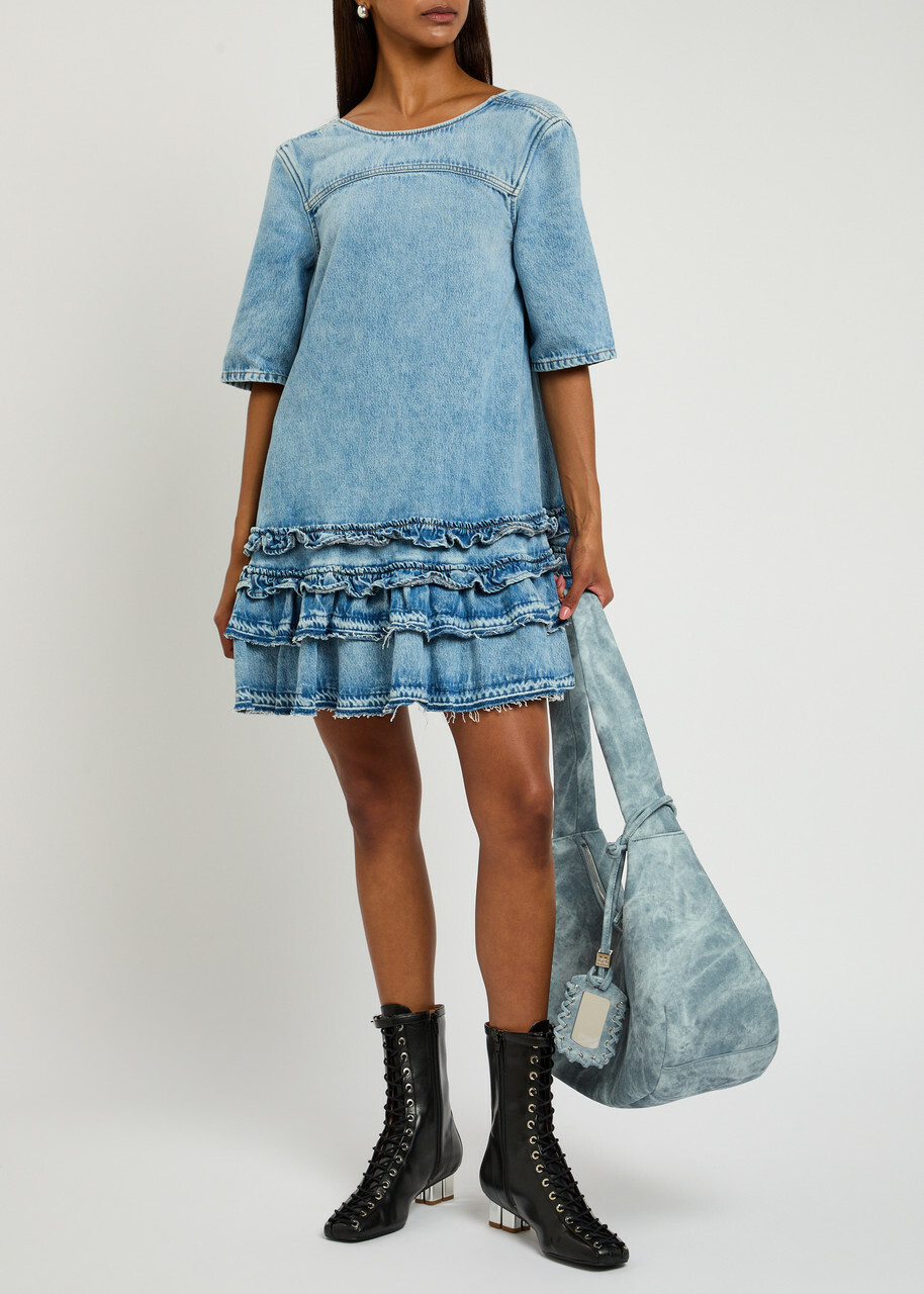 ganni blue tiered dress Mosaic Garden Soft Blue Mini Dress main image 1