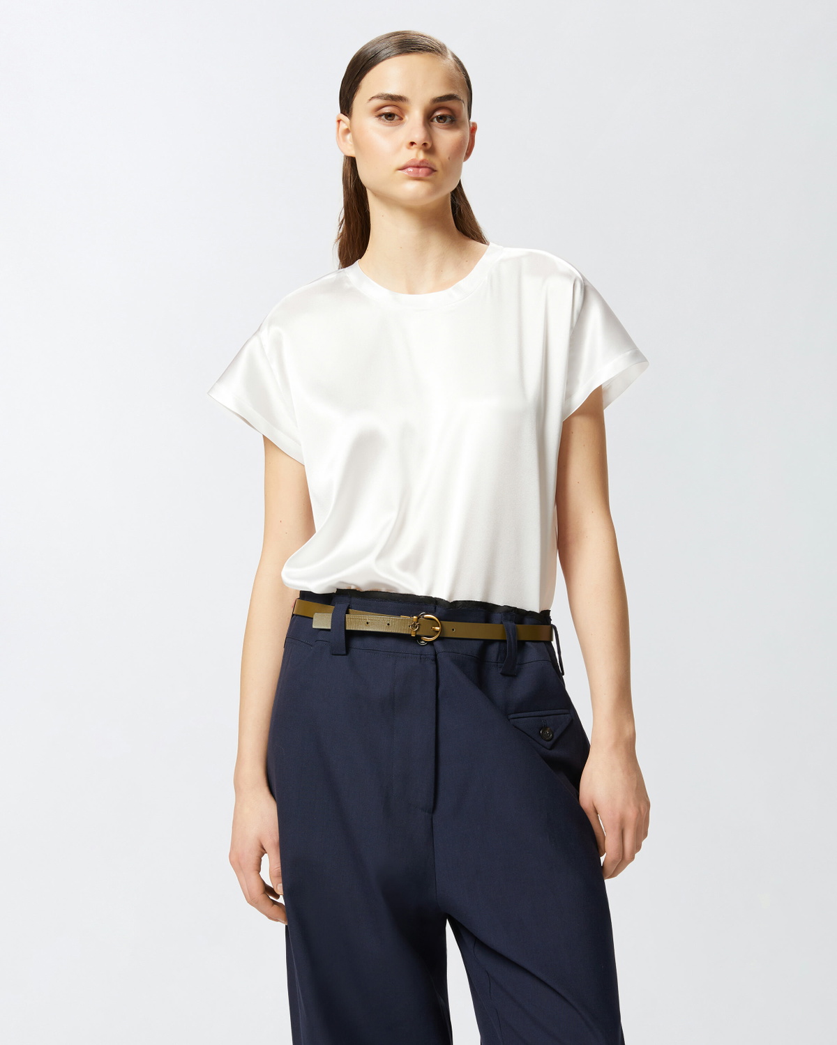 Pinko Satin Blouse With Cap Sleeves Snow White