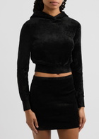 Alexanderwang.t Hooded Cropped Chenille Sweatshirt Black