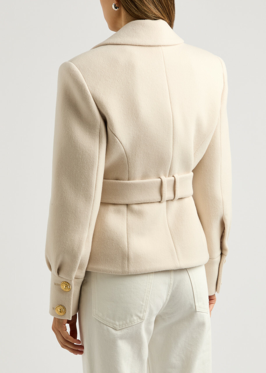 Balmain Belted Wool and Cashmere-blend Coat Ecru Balmain