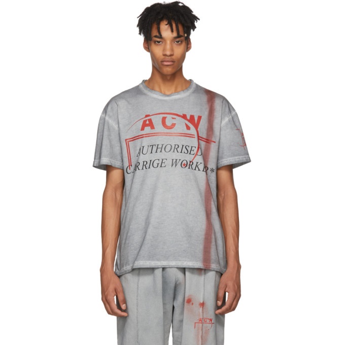 Photo: A-Cold-Wall* Grey and Red Authorised Carrige Worker T-Shirt