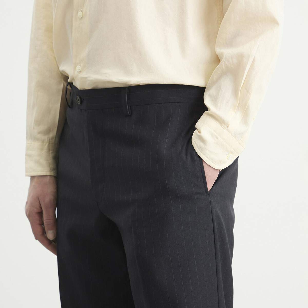 Kaptain Sunshine Men's Shadow Stripe Trousers in Navy