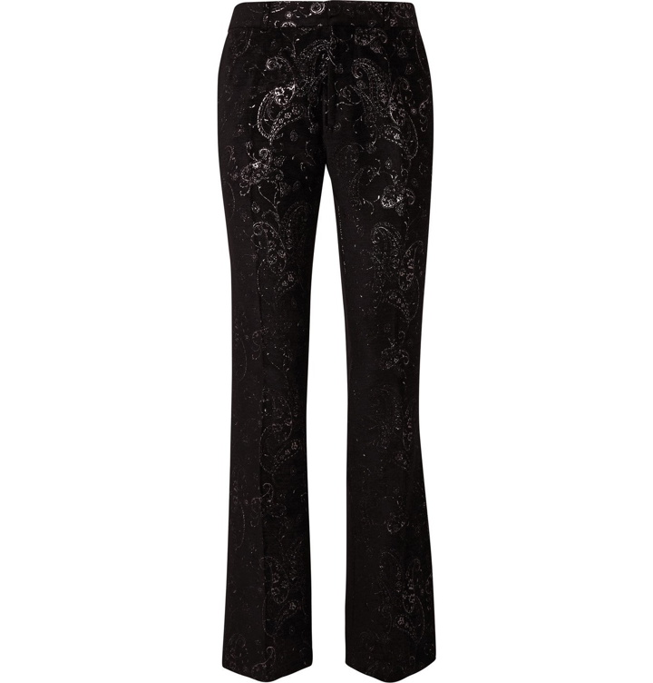 Photo: AMIRI - Flared Embroidered Velvet Suit Trousers - Black