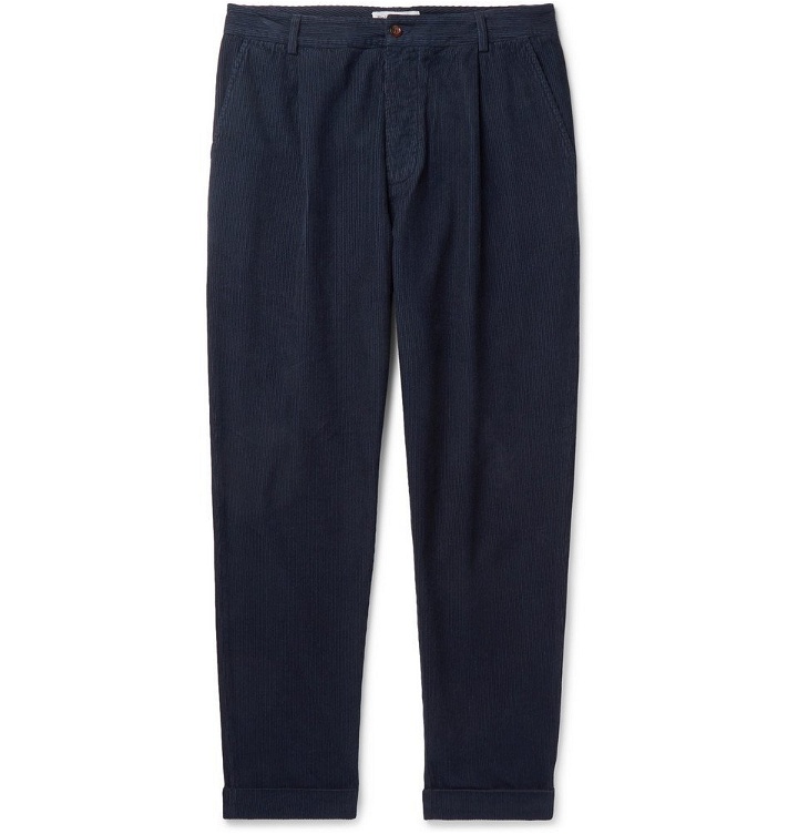 Photo: Universal Works - Tapered Pleated Garment-Dyed Cotton-Corduroy Trousers - Men - Blue