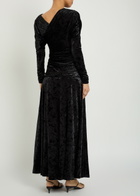 Ganni Ruched Asymmetric Velour Maxi Dress Black