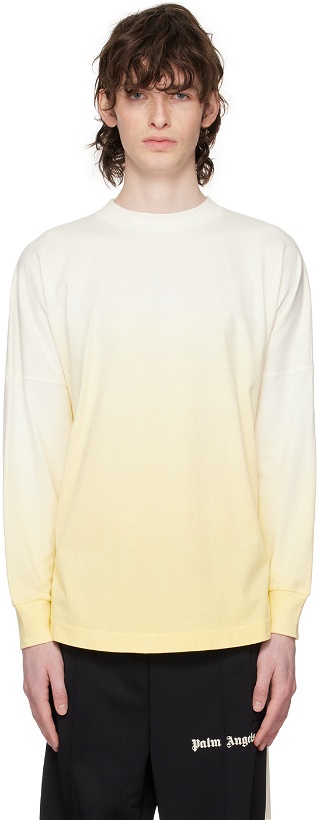 Photo: Palm Angels White & Yellow Gradient Long Sleeve T-Shirt