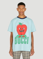 Apple Print Hollywood T-Shirt in Light Blue