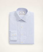 Brooks Brothers Men's Milano Slim-Fit Dress Shirt, Non-Iron Ultrafine Twill Ainsley Collar Double-Grid Check | Blue