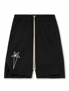 Rick Owens - Champion Beveled Pods Straight-Leg Embroidered Organic Cotton-Jersey Shorts - Black