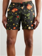 Sunspel - Straight-Leg Mid-Length Floral-Print Swim Shorts - Black