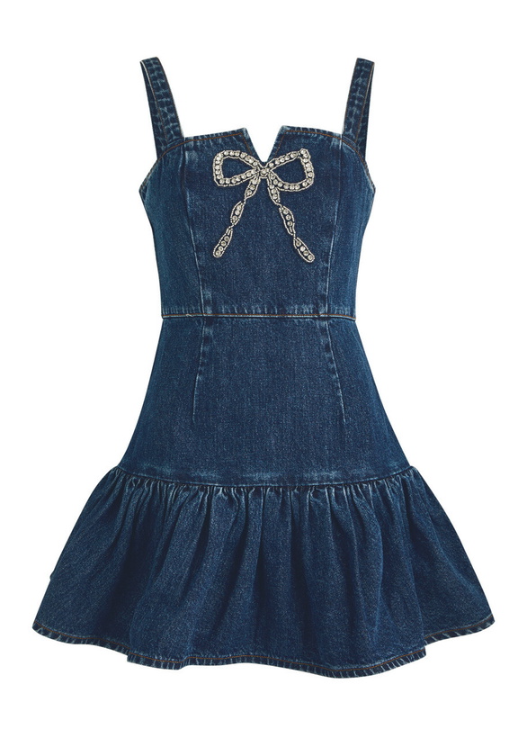 Photo: Self-portrait Bow-embellished Denim Mini Dress