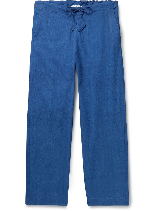 Photo: 11.11/eleven eleven - Straight-Leg Indigo-Dyed Slub Cotton Drawstring Trousers - Blue