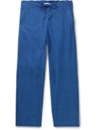 11.11/eleven eleven - Straight-Leg Indigo-Dyed Slub Cotton Drawstring Trousers - Blue