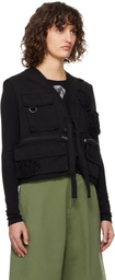 OPEN YY Black Appliqué Cargo Vest