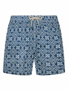 MC2 Saint Barth Man Mid-length Linen Swim-shorts Gustavia With Majolica Print