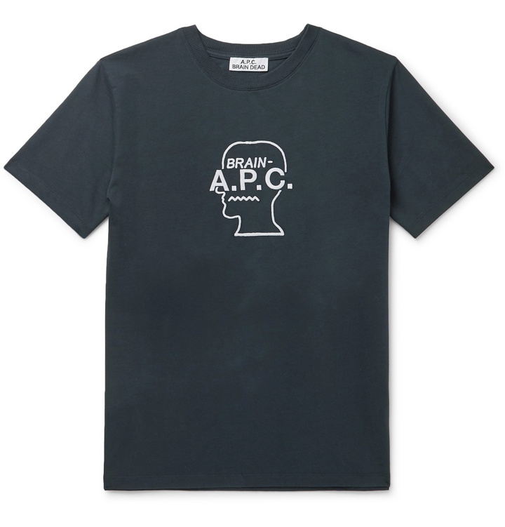 Photo: A.P.C. - Brain Dead Logo-Embroidered Cotton-Jersey T-Shirt - Blue
