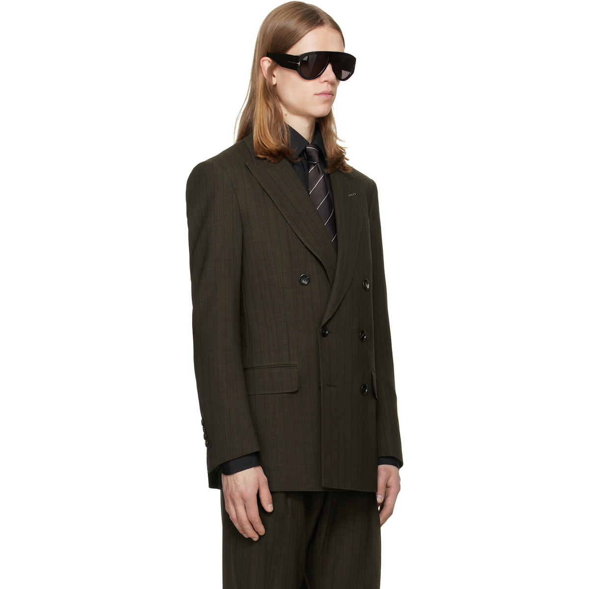 TOM FORD Brown Light Fresco Stripe Blazer