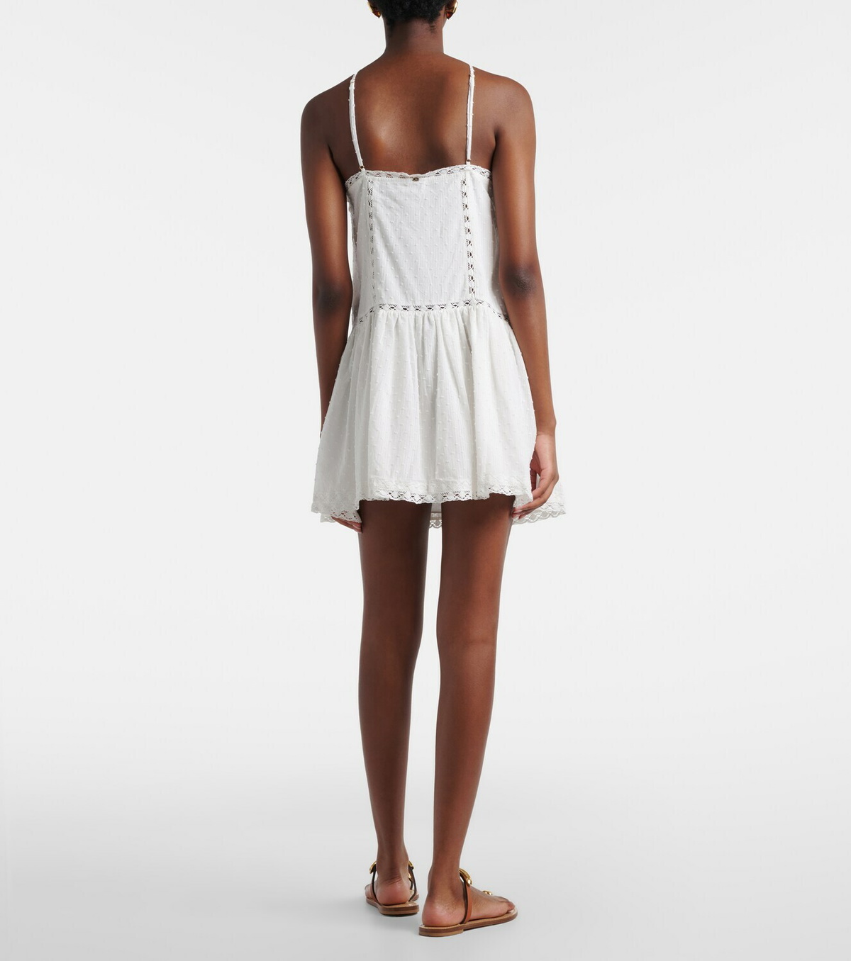Poupette St Barth Nora lace-trimmed halterneck cotton minidress