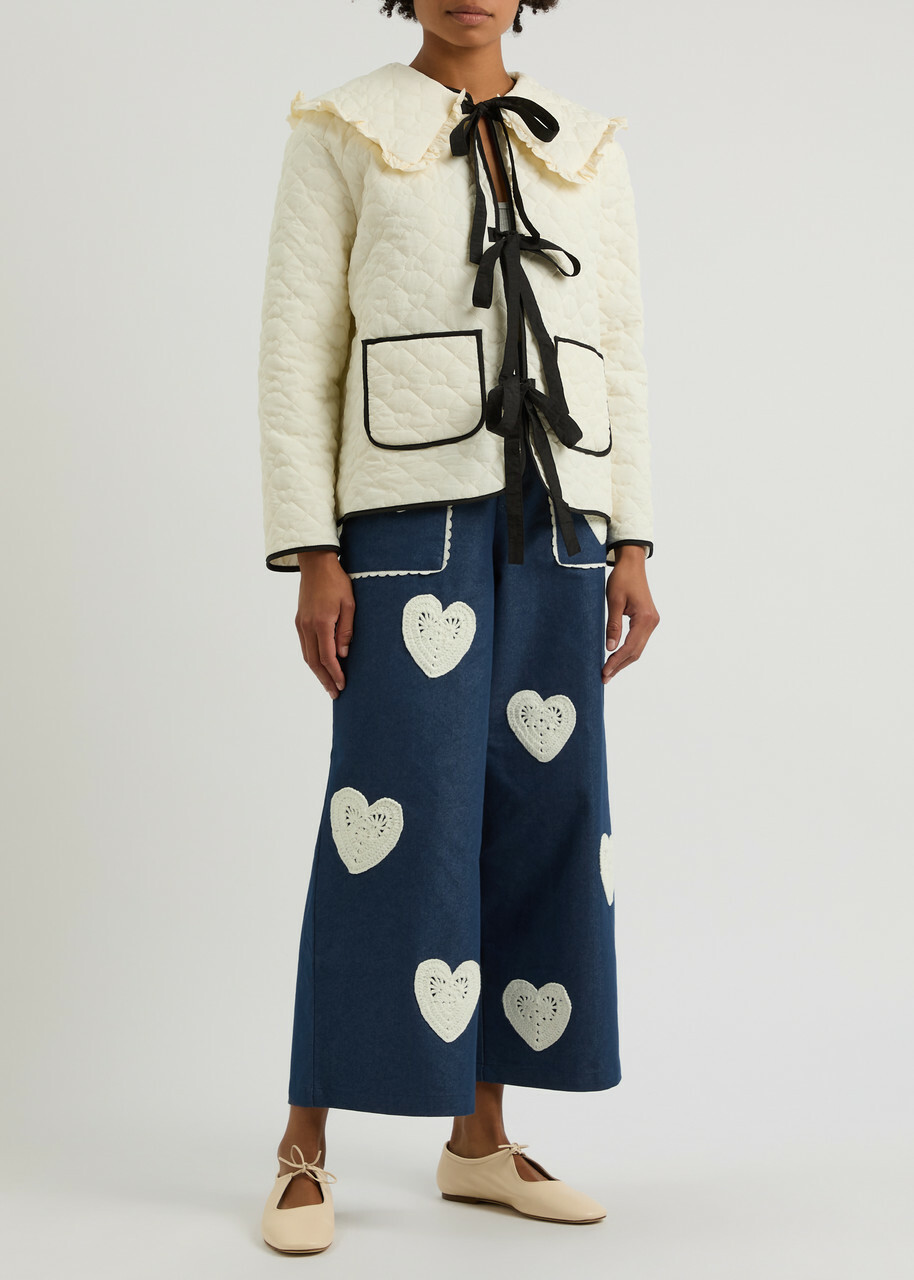 Sister Jane Heart to Heart Cropped Wide-leg Jeans Denim