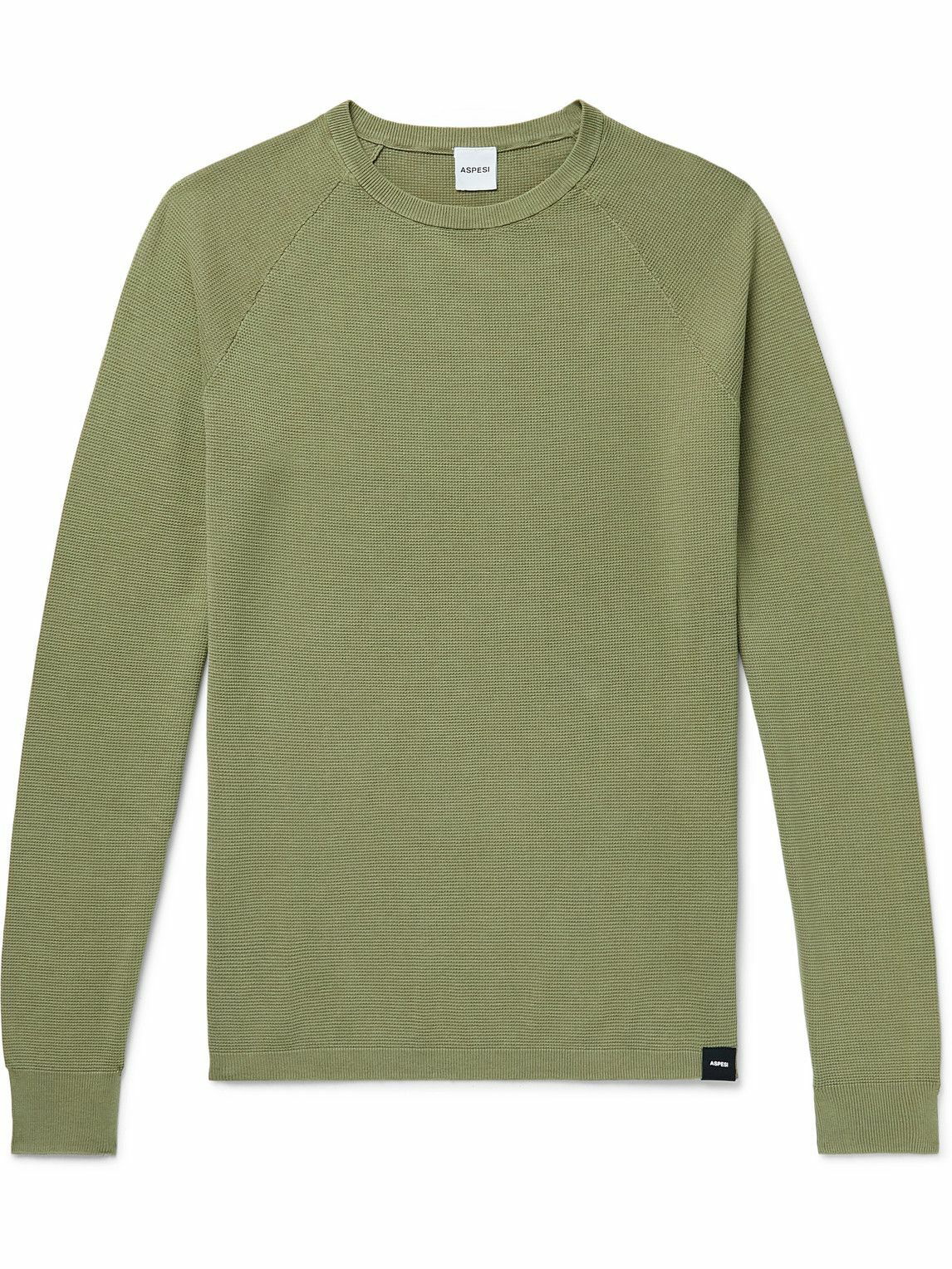 Photo: Aspesi - Garment-Dyed Waffle-Knit Cotton Sweatshirt - Green