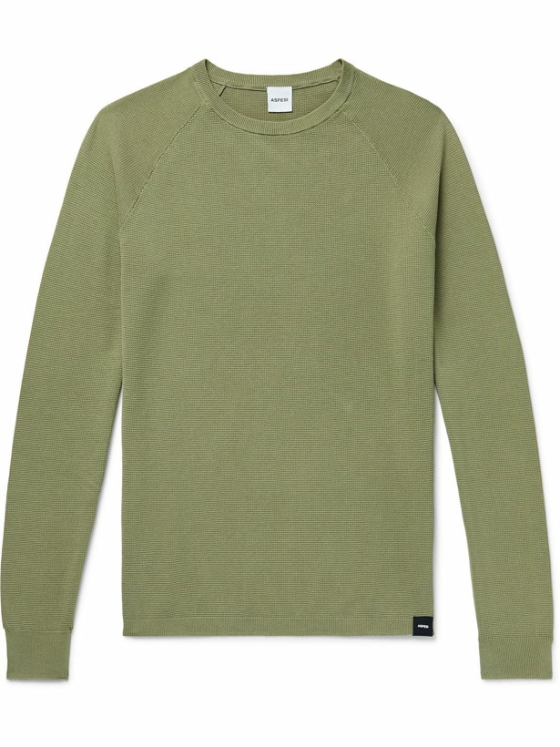 Photo: Aspesi - Garment-Dyed Waffle-Knit Cotton Sweatshirt - Green