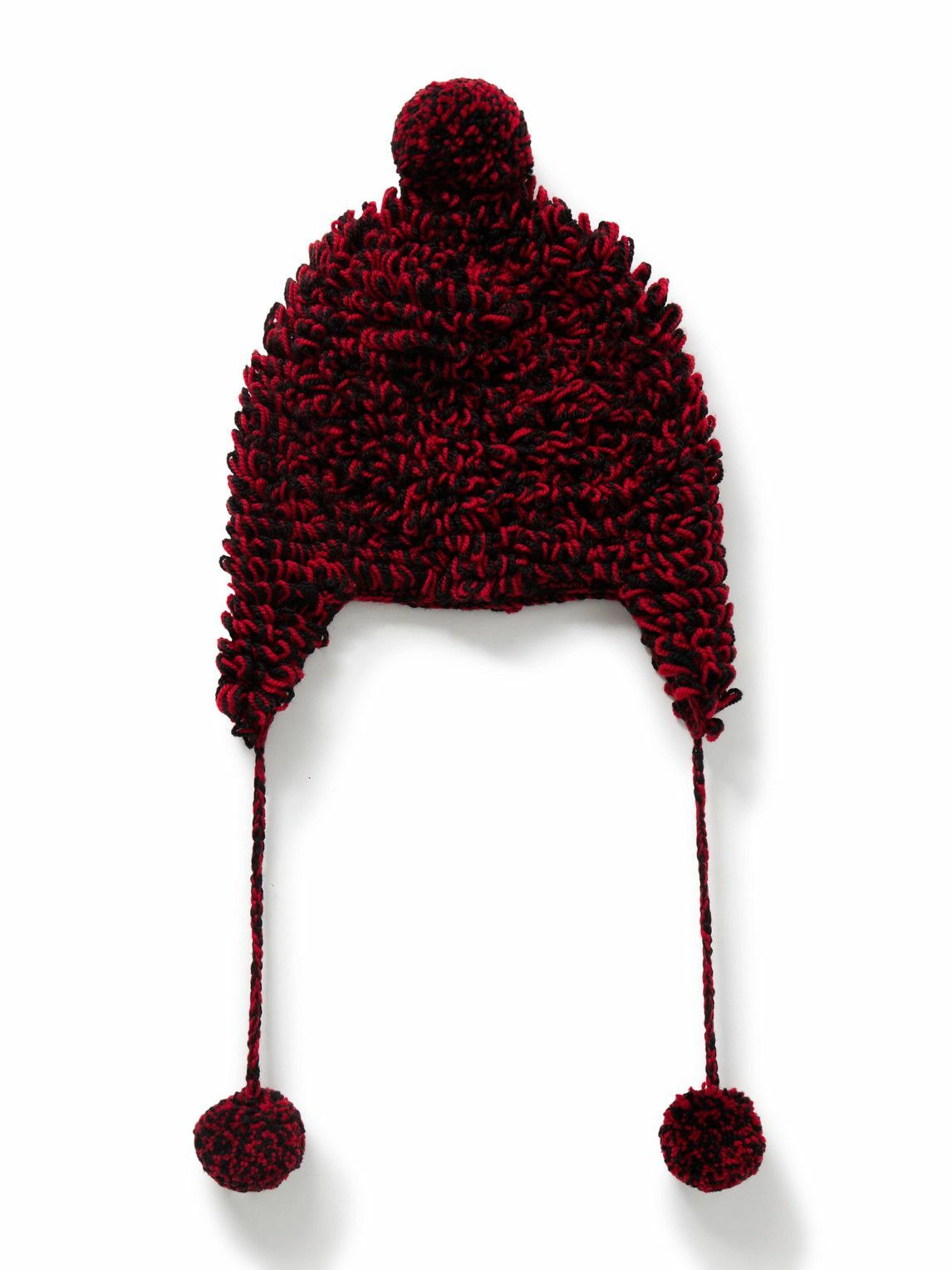 BODE - Pompom-Detailed Crocheted Merino Wool Hat - Red