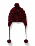 BODE - Pompom-Detailed Crocheted Merino Wool Hat - Red