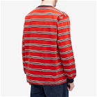 Beams Plus Men's Long Sleeve Multi Stripe Pocket T-Shirt in Red
