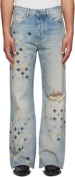 AMIRI Blue MA Quad Embroidered Flare Jeans