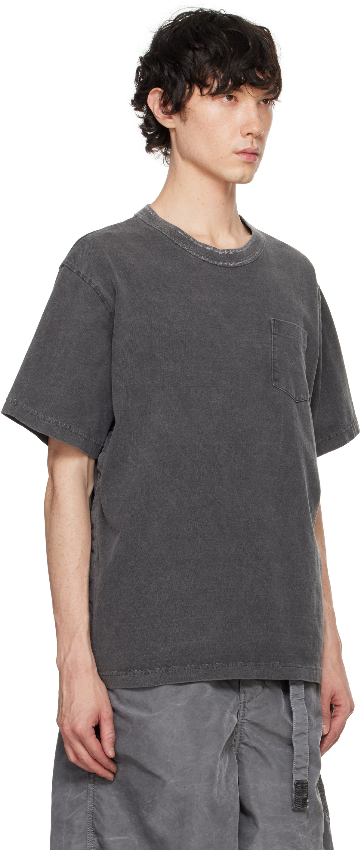 sacai Gray Garment Dye Cotton Jersey T-shirt Sacai