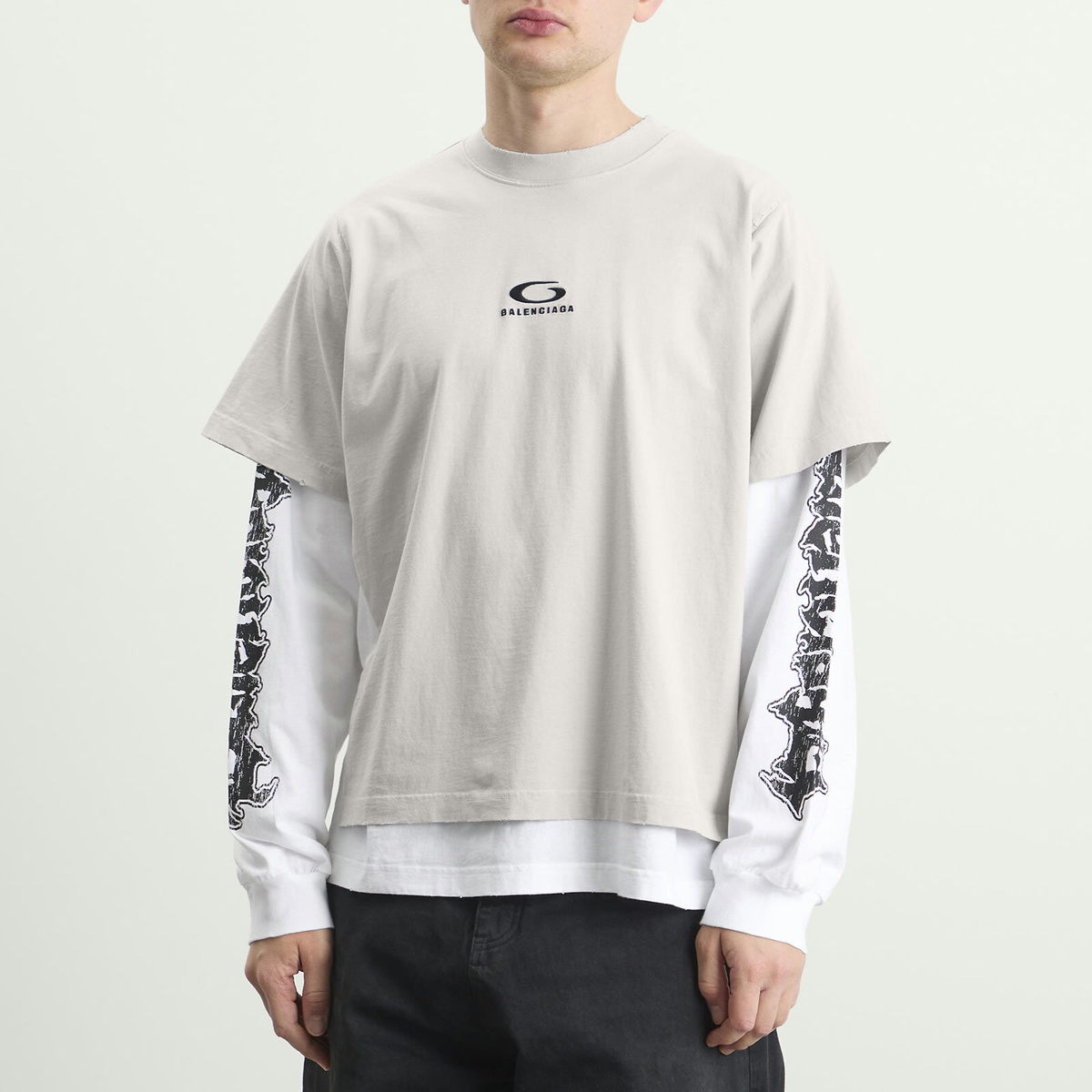 Balenciaga Men's Metal Merch Double T-Shirt in Light Grey/White