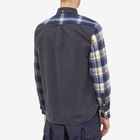 Beams Plus Men's Button Down Flannel Check Panel Shirt in Navy