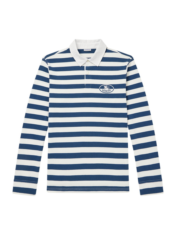 Photo: Burberry - Logo-Embroidered Striped Cotton Polo Sweater - Blue