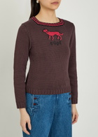 Bode Lapdog Intarsia Cotton and Wool-blend top Brown