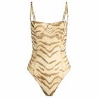 Good American Women's Mesh Bustier Bodysuit in Brown Tiger